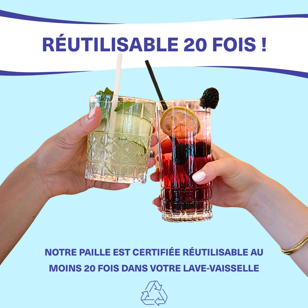paille small berry dans deux verres à cocktails différents réutilisables 20 fois dans le lave vaisselle