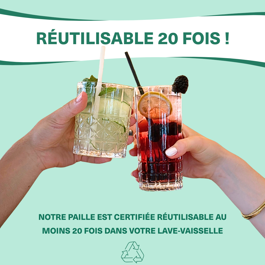 pailles réutilisables dans des cocktails longs et shorts drinks 20 fois au lave vaisselle