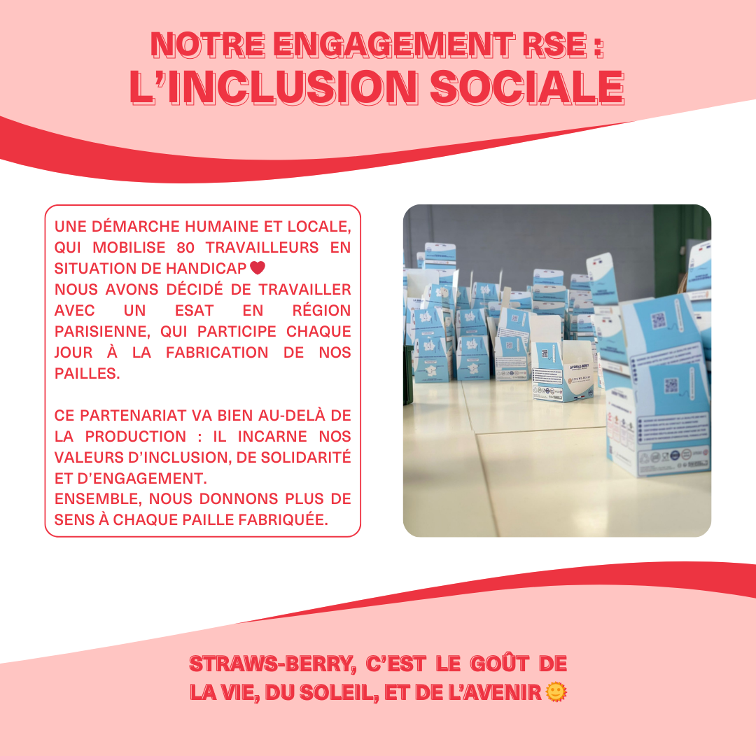 Engagement RSE d'inclusion sociale Straws-Berry : partenariat avec un ESAT parisien mobilisant 80 travailleurs en situation de handicap