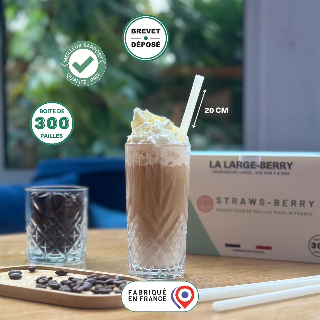 Paille réutilisable Large-Berry 20 cm fabriquée en France par Straws-Berry, idéale pour cafés glacés et boissons gourmandes
