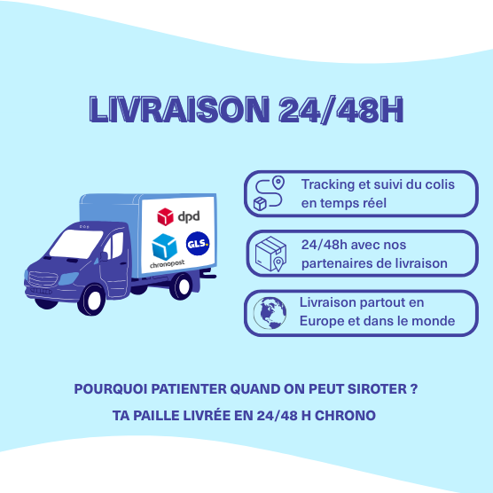 Livraison des pailles Straws-Berry en 24/48h avec DPD, Chronopost et GLS, tracking en temps réel et expédition dans le monde entier