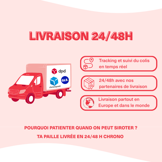 camion de livraison avec les partenaires GLS, chronopost et dpd. Livraison en 24/48h des pailles à boire Straws-Berry
