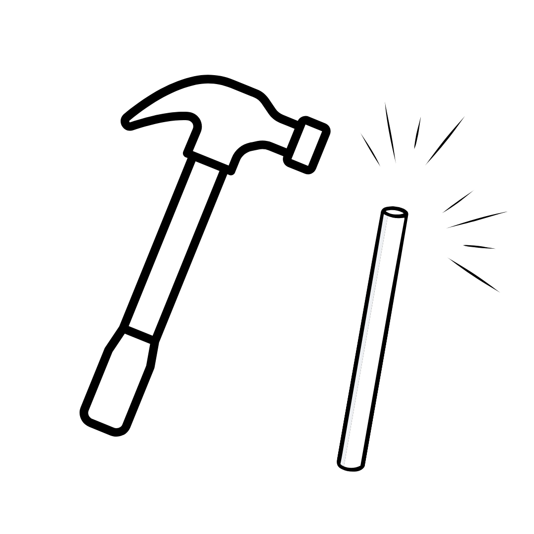 pictogramme avec marteau qui tape une paille pour montrer la résistance des produits Straws-Berry